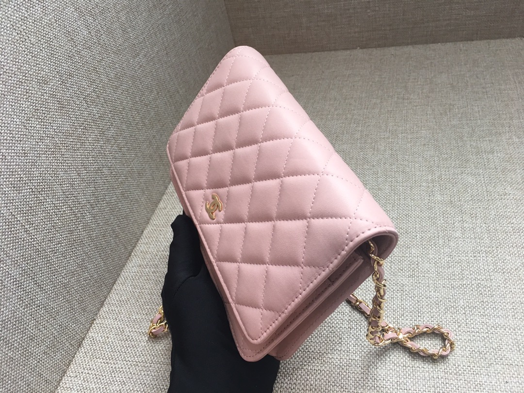 Lambskin Wallet On Chain Shoulder Bag A33814 Pink/Gold